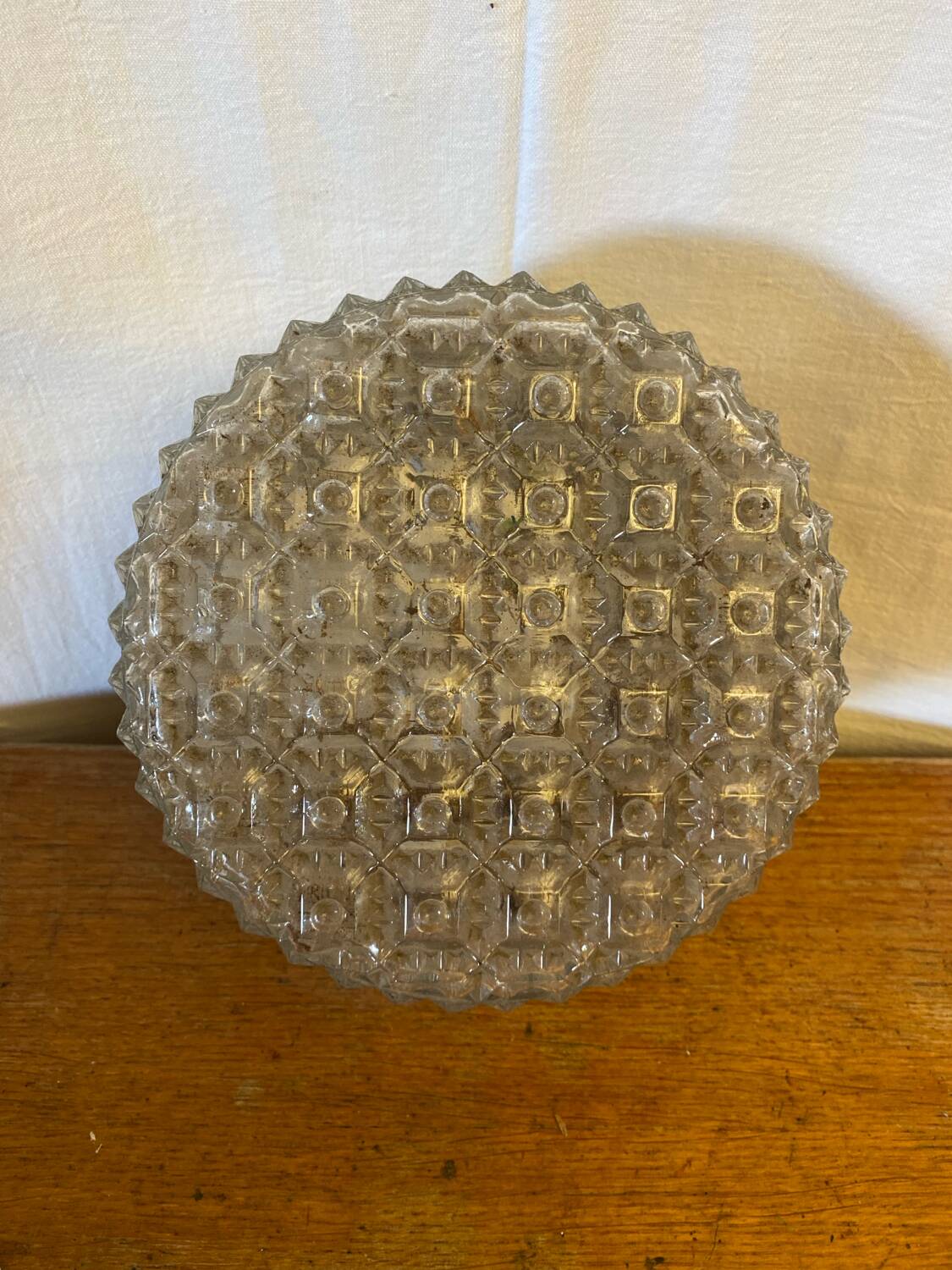 Antique ceiling light wall lamp molded glass + metal support 70s vintage