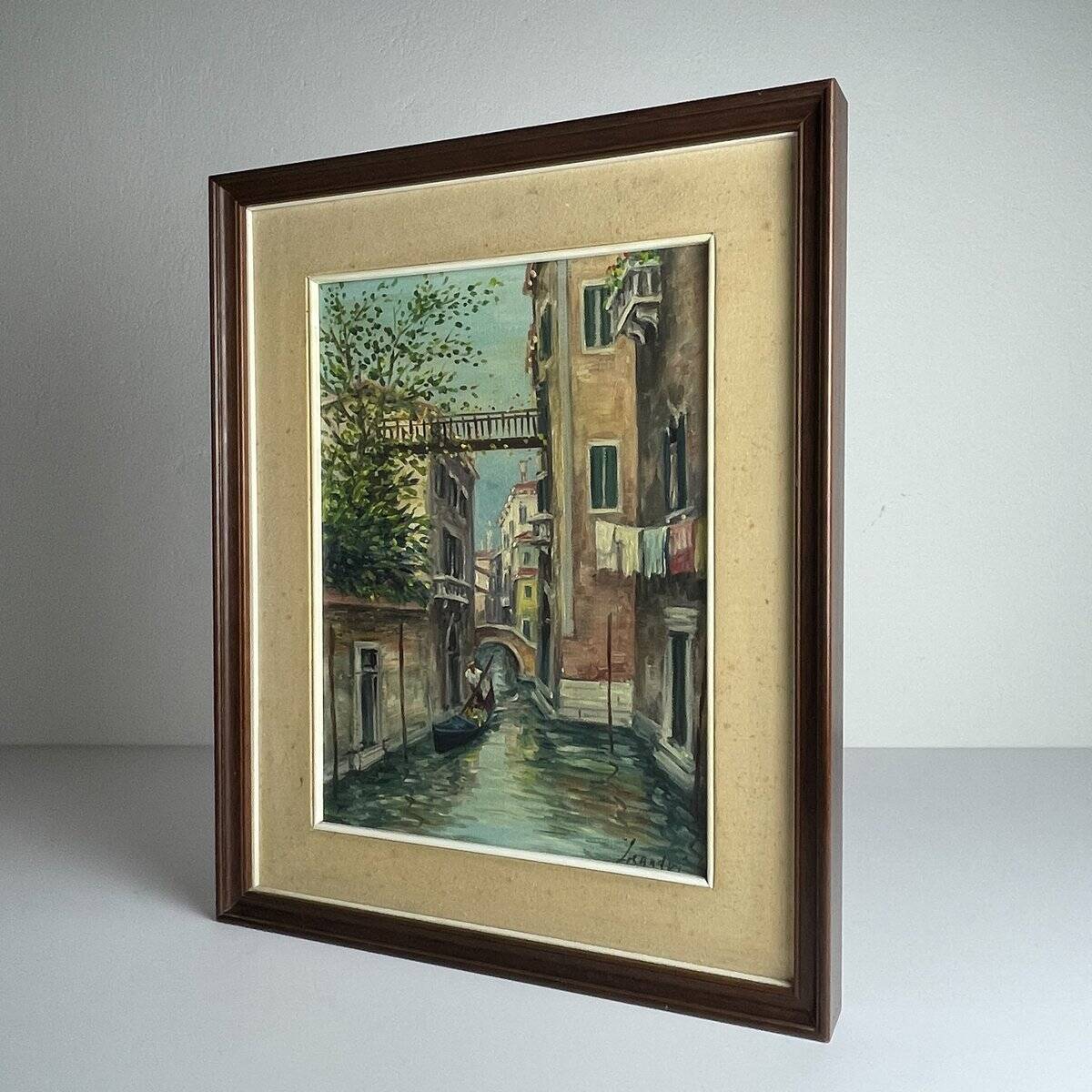Italian artist, Venice Canal, original oil painting, 1960s, framed.