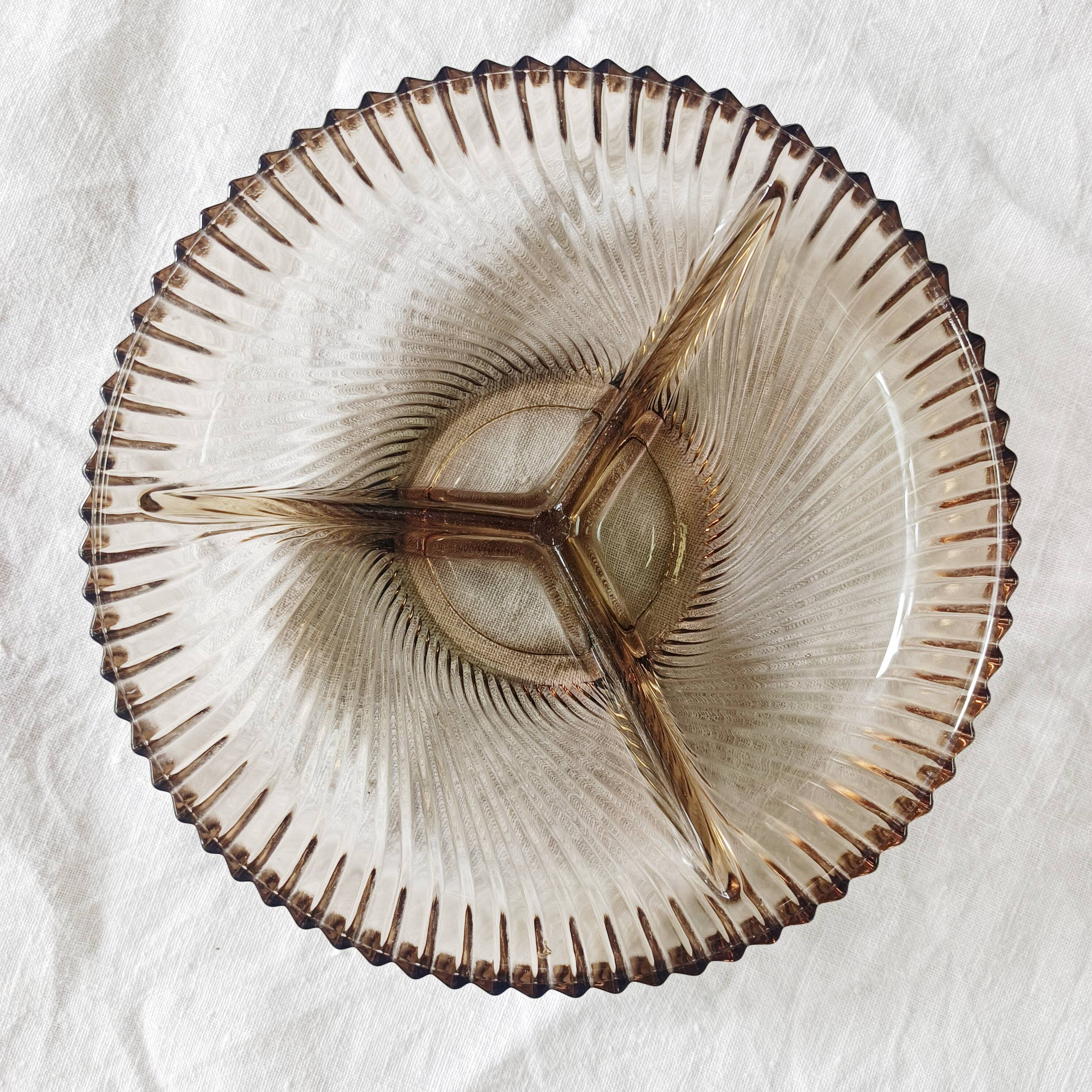 Veropa smoked glass compartmentalized appetizer dish