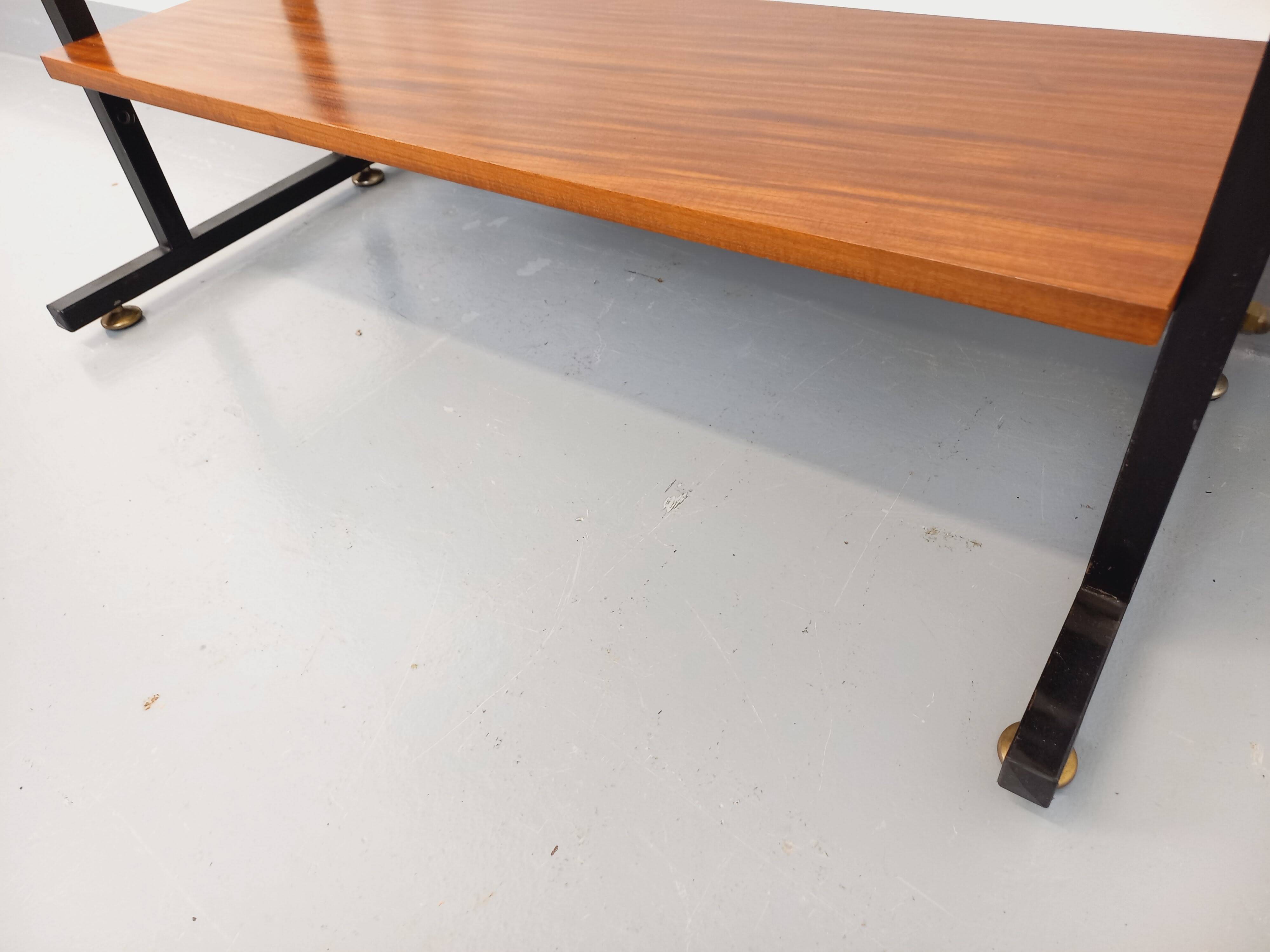 Vintage Italian modular teak and metal bookcase