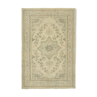 Tapis beige oriental vintage fait à la main 193 cm x 282 cm