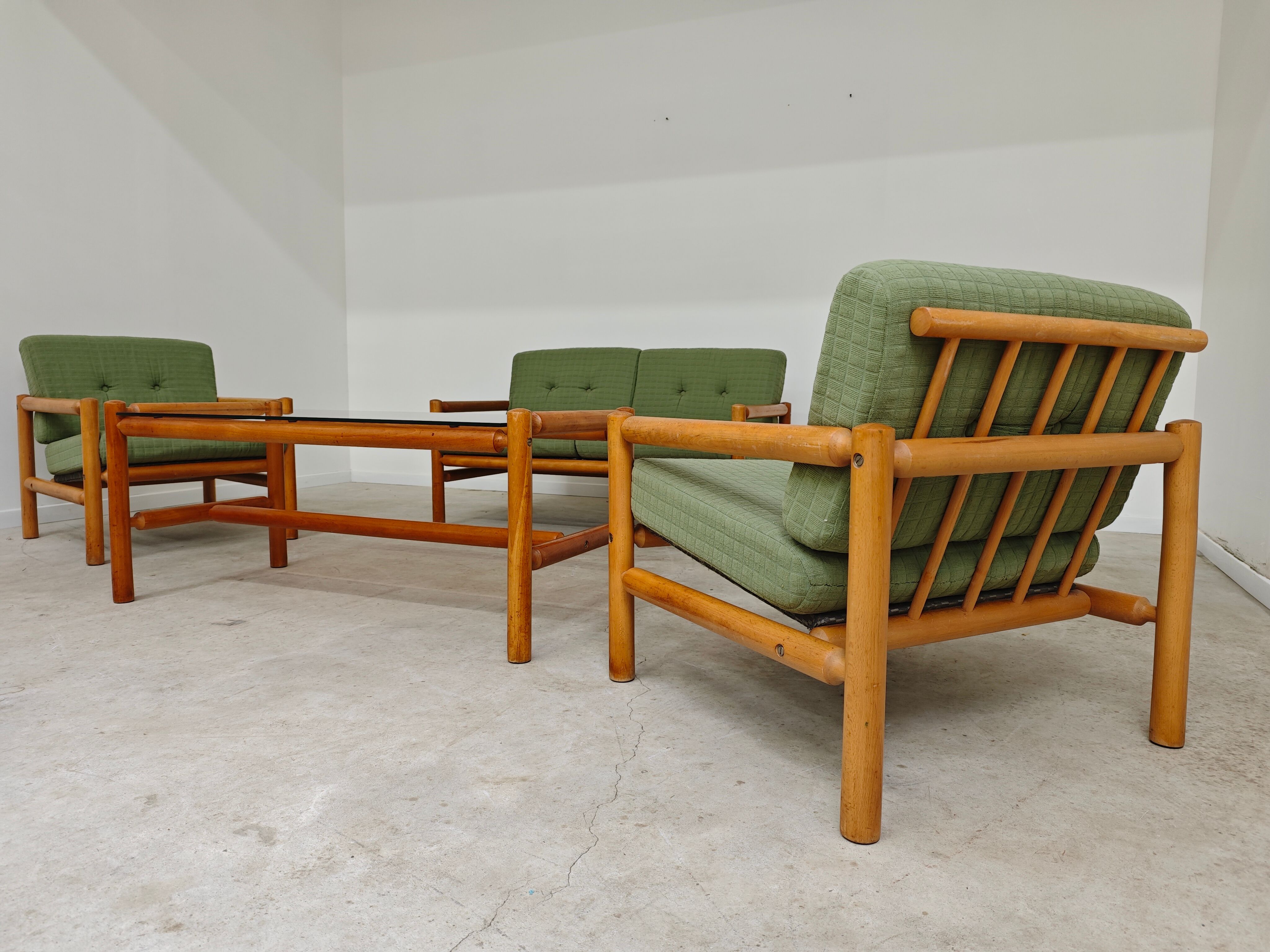 Complete modernist green chalet living room, Czechoslovakia 1970.