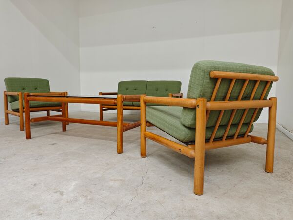 Salon complet moderniste vert chalet , Tchécoslovaquie 1970