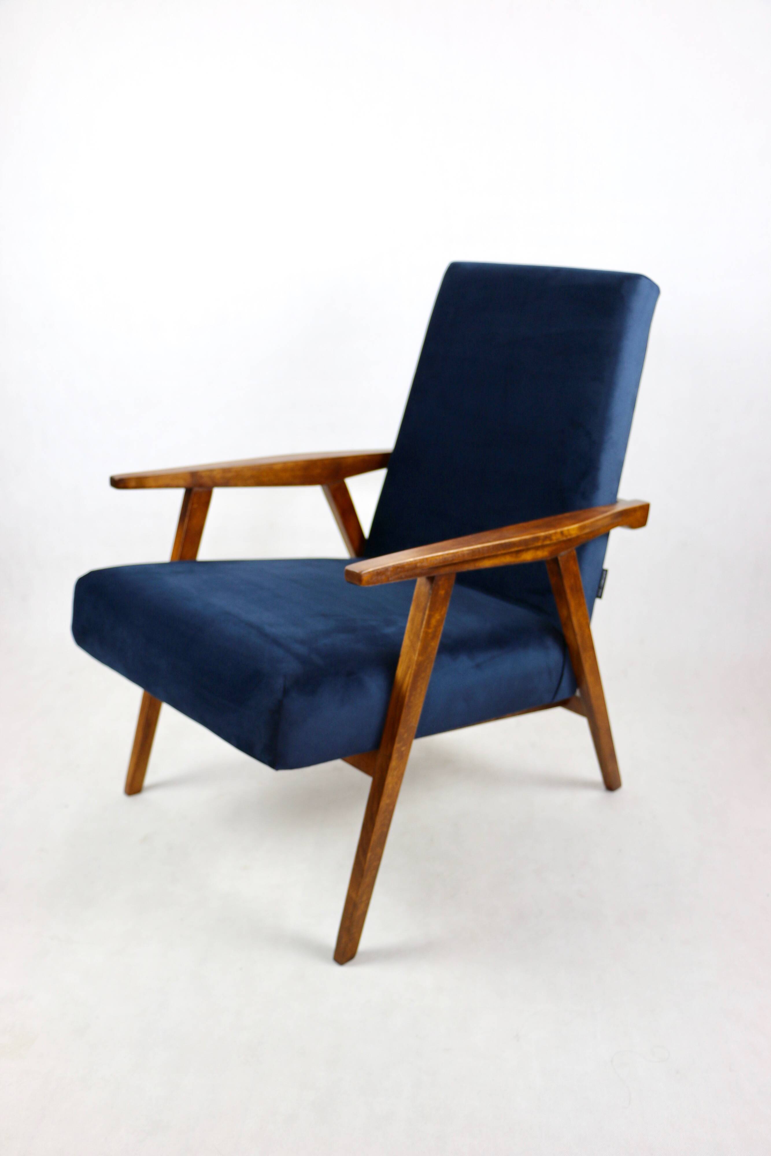 Vintage loft armchair 1970s navy blue velvet - 2 pieces available
