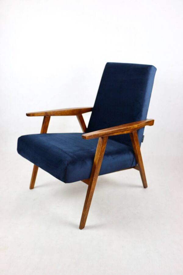 Fauteuil loft vintage années 1970 en velours bleu marine - 2 exemplaires disponibles