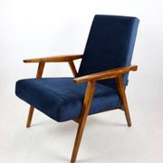 Vintage loft armchair 1970s navy blue velvet - 2 pieces available