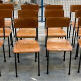Set of 12 school chairs wood honey / green of gray, Netherlands, 60s