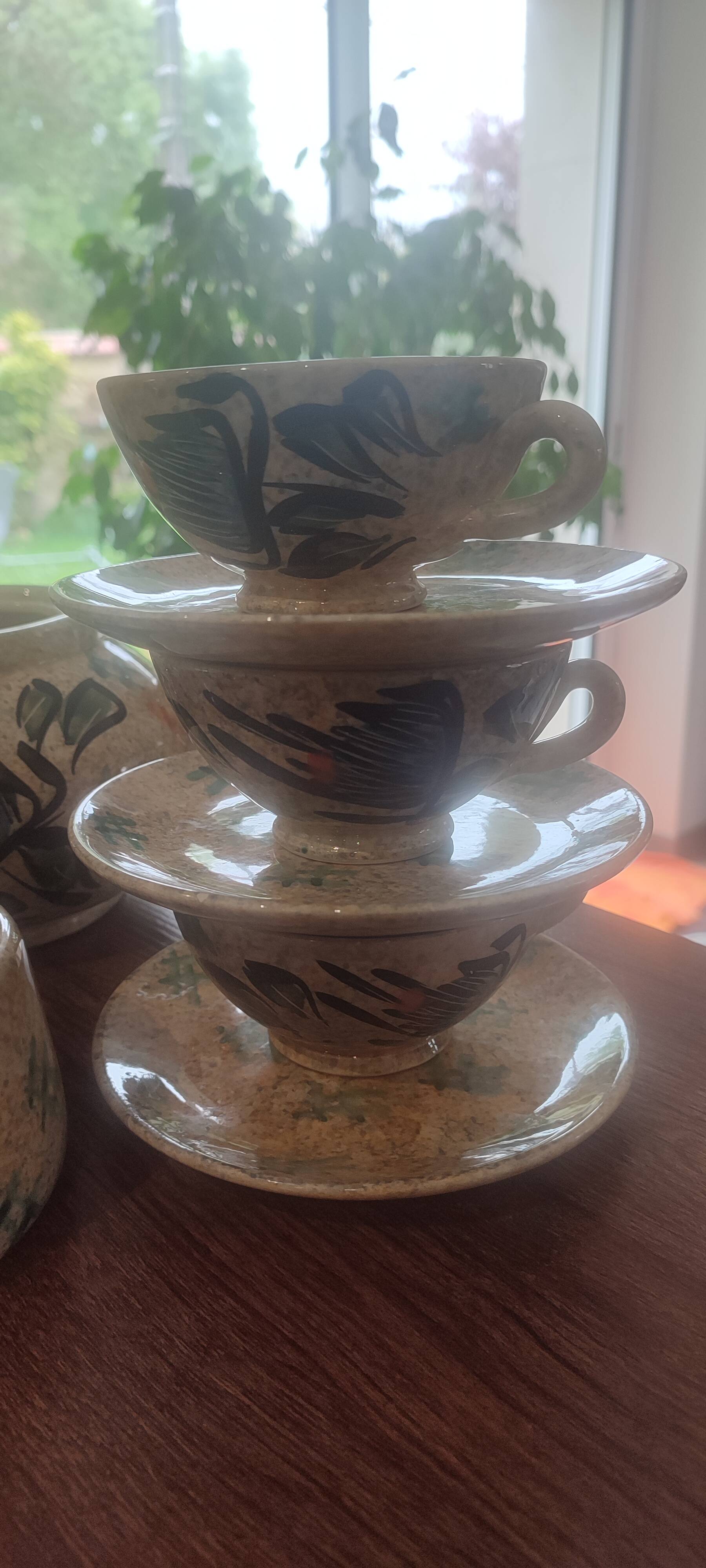 Large ceramic tea service signed Vallauris, vintage 1960.