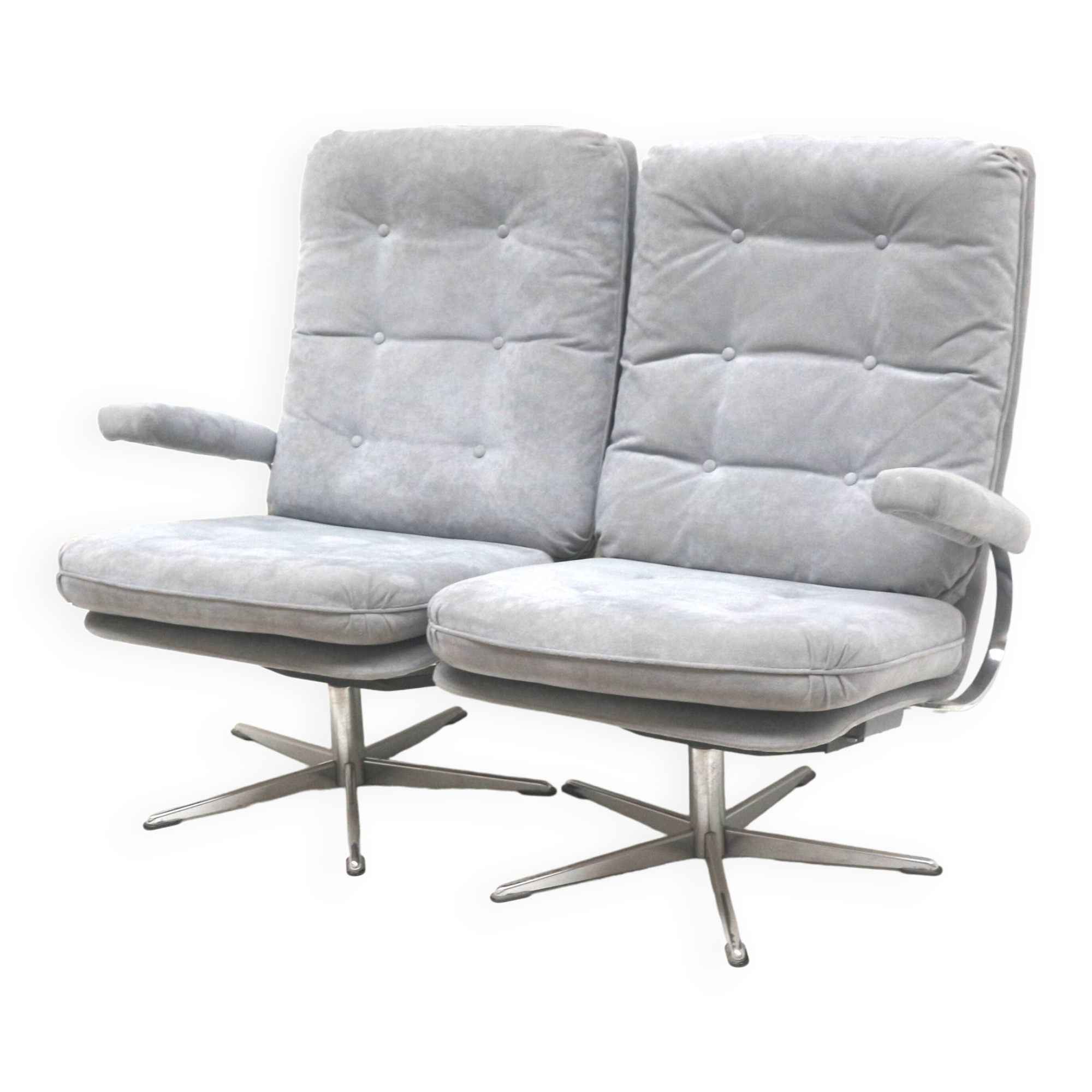 Vintage 2-seater sofa with gray suede upholstery made in the 1970s