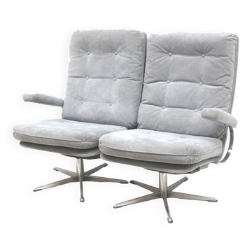Vintage 2-seater sofa with gray suede upholstery made in the 1970s