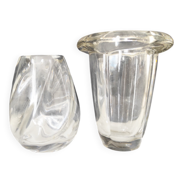Two solid crystal vases