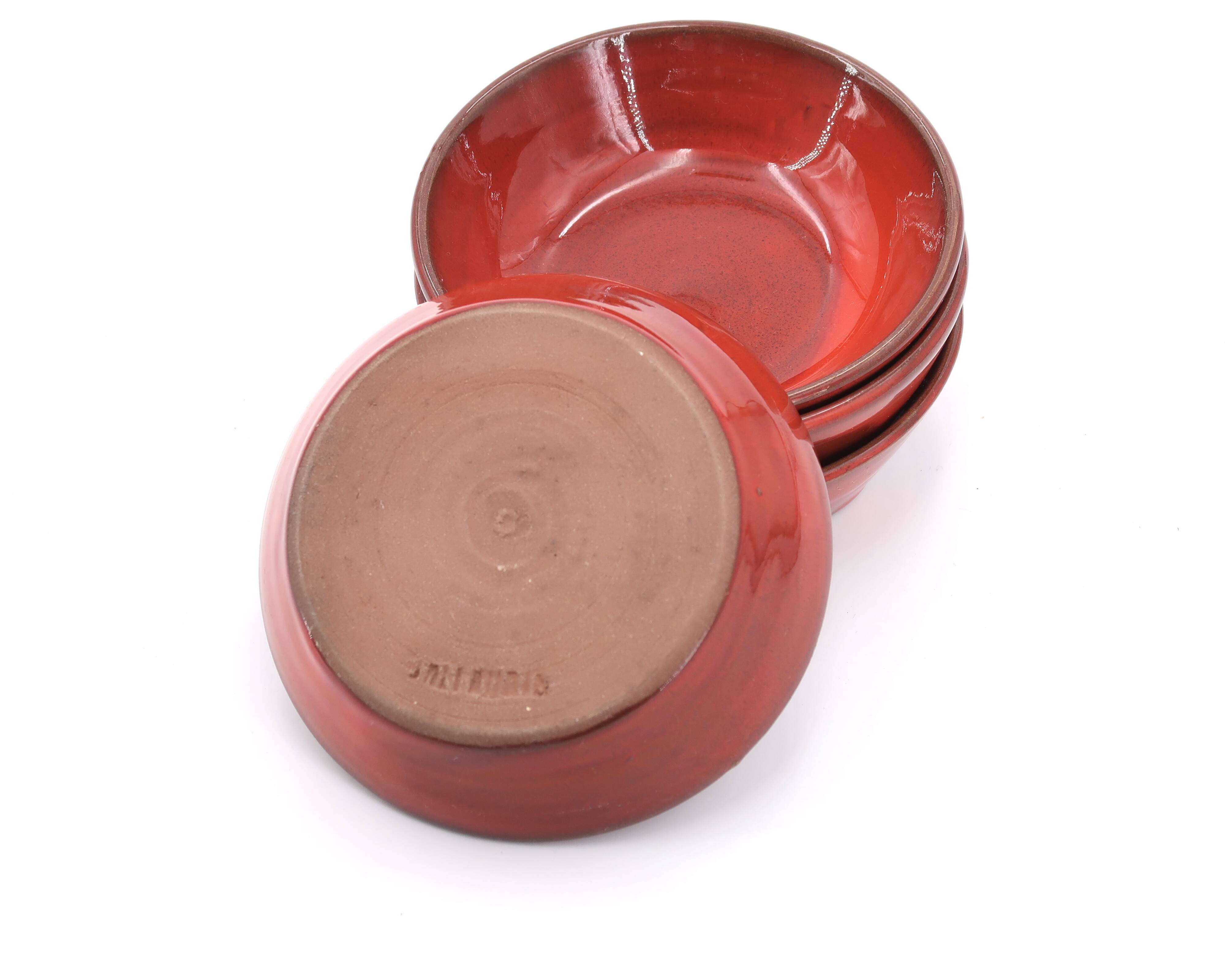 Four red ceramic dessert bowls from Vallauris, 1970s