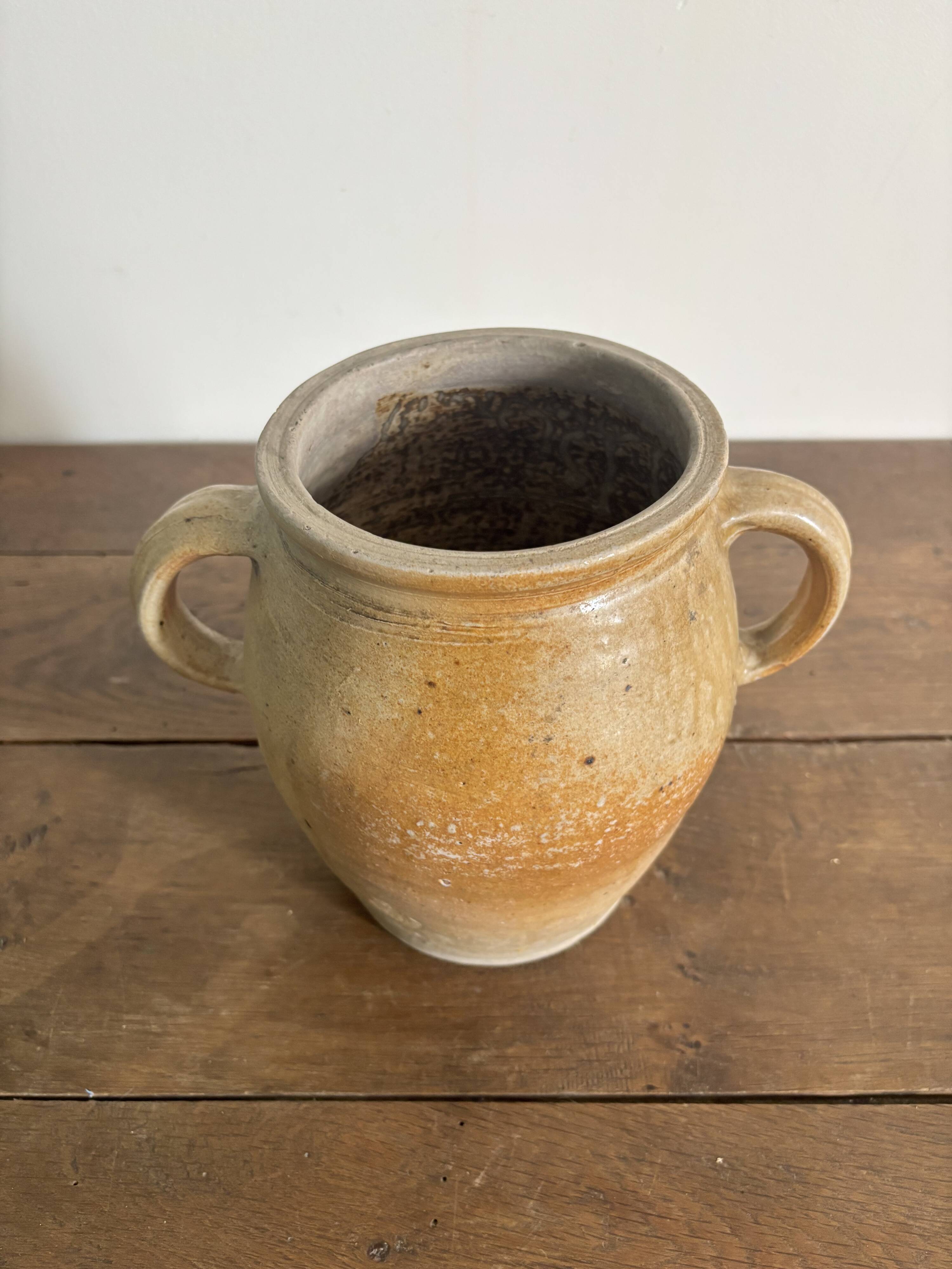 Ancien pot à graisse/vase en grès vernissé vintage – 2 anses