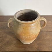 Ancien pot à graisse/vase en grès vernissé vintage – 2 anses