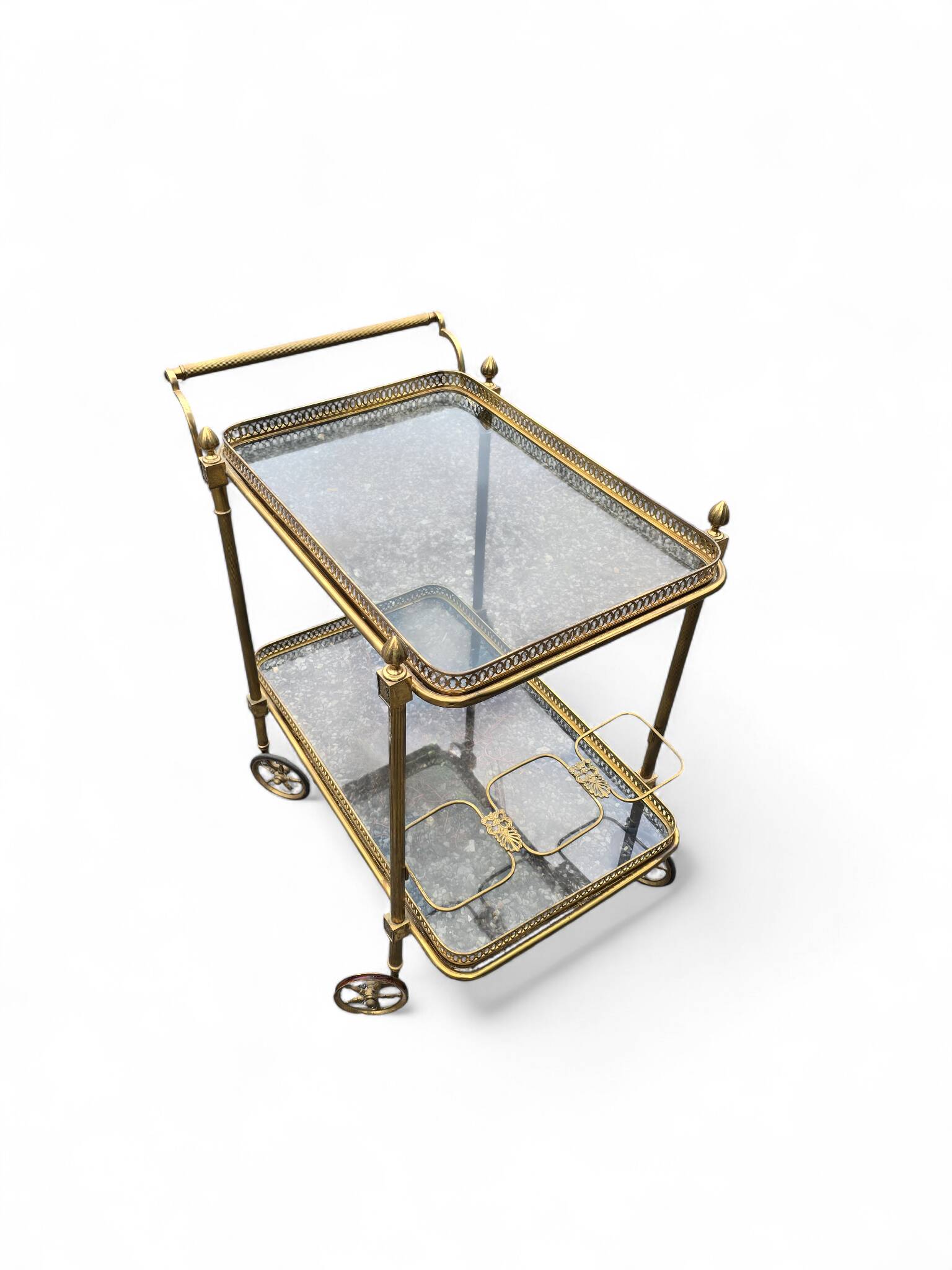 Serving cart - Neoclassical bar trolley in brass and glass