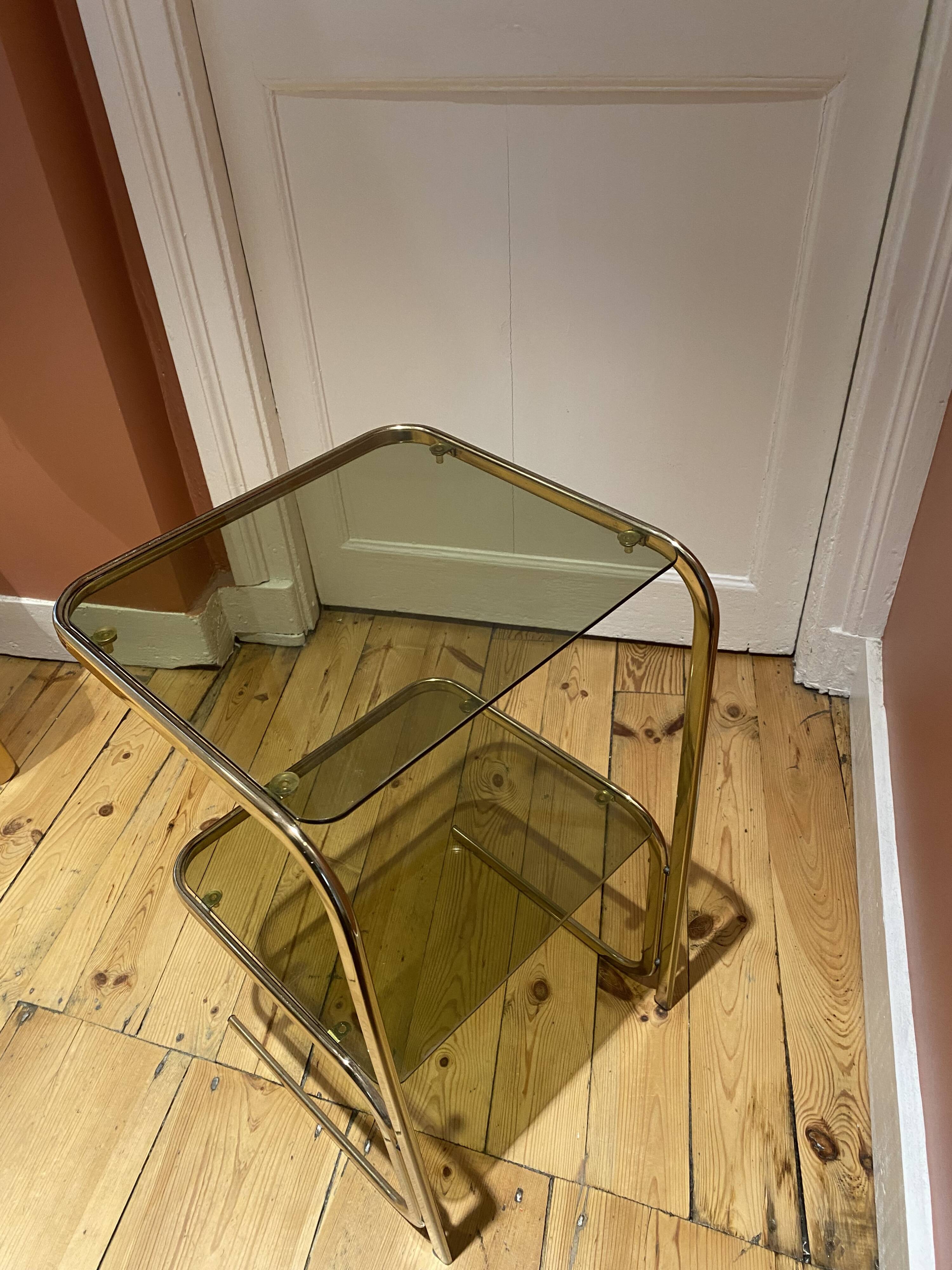 1970 side table with smoked mirror and metal