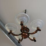 Art Deco lustre, opalescent glass, Ezan & Petitot, signed.