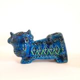 Vintage bull statue, design aldo londi for bitossi, rimini blue series.