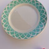 6 flat plates, Badonvillers earthenware, lagoon green, 60s