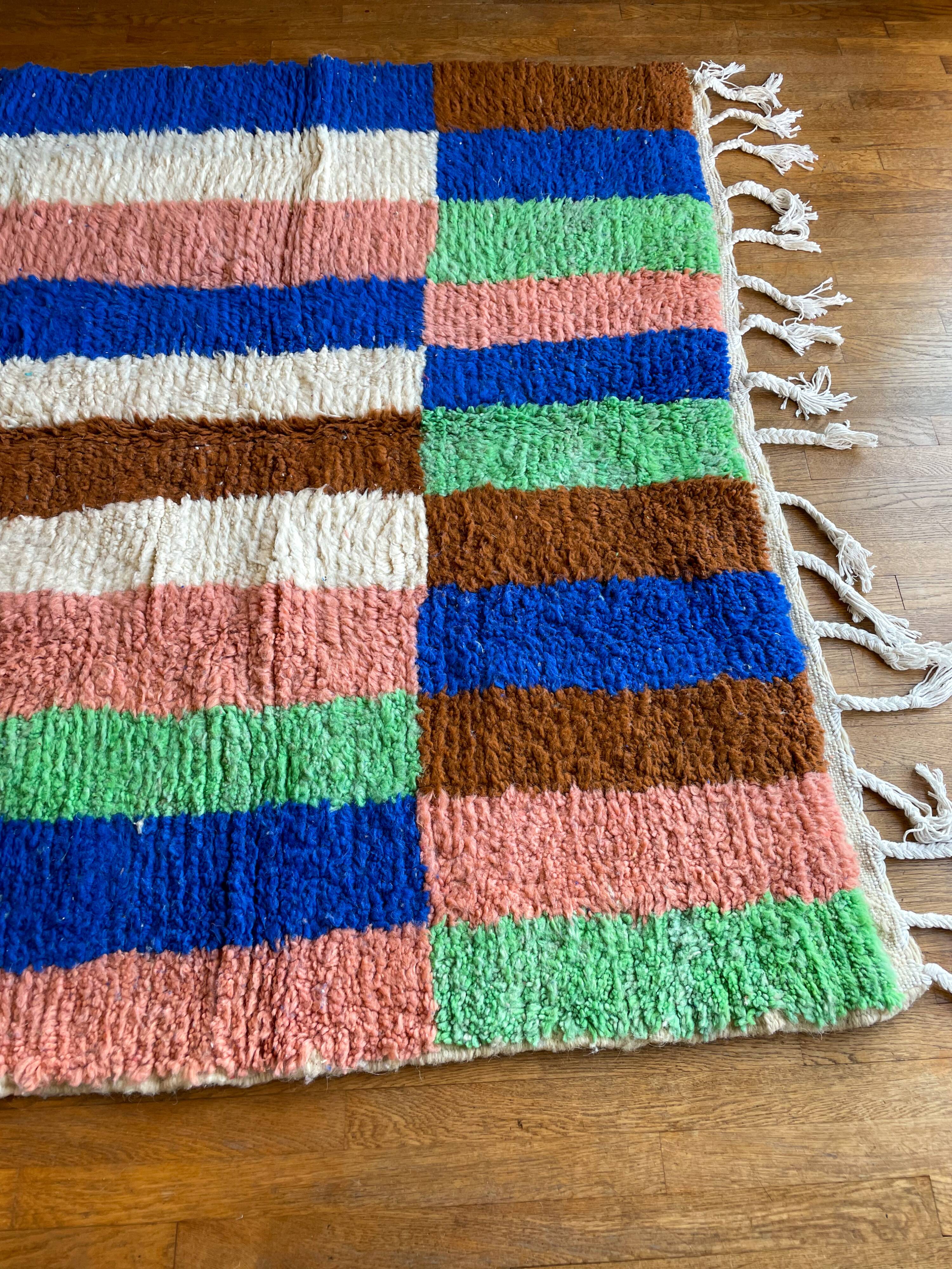 Berber carpet boujad colorful blue majorelle green brown peach