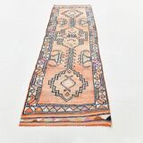 3x11 Pastel Salmon & Pink Runner, Natural Wool Runner Rug, 87x342 Cm