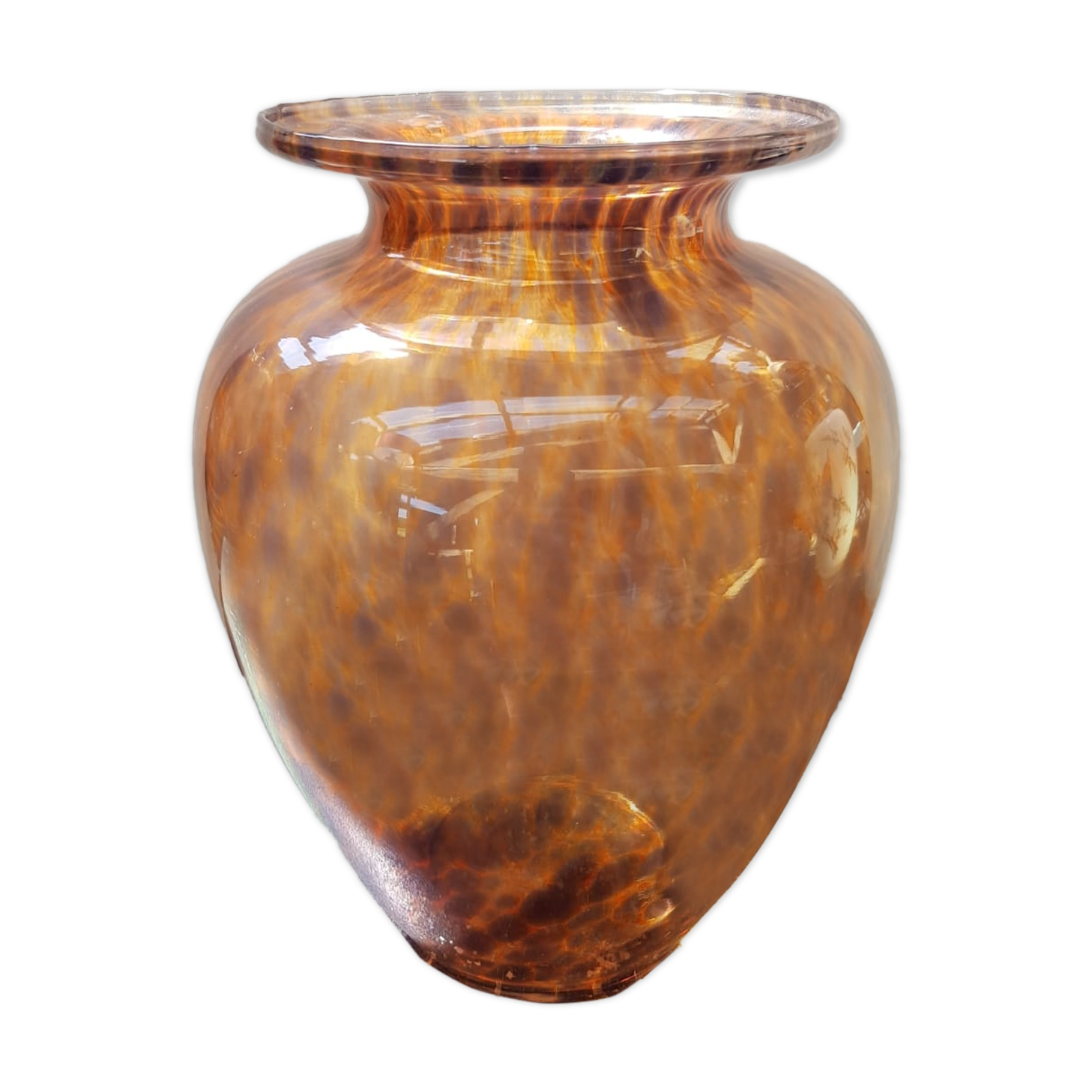 Old multilayer glass vase spotted orange brown vintage
