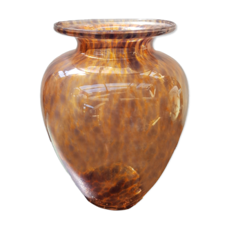 Old multilayer glass vase spotted orange brown vintage