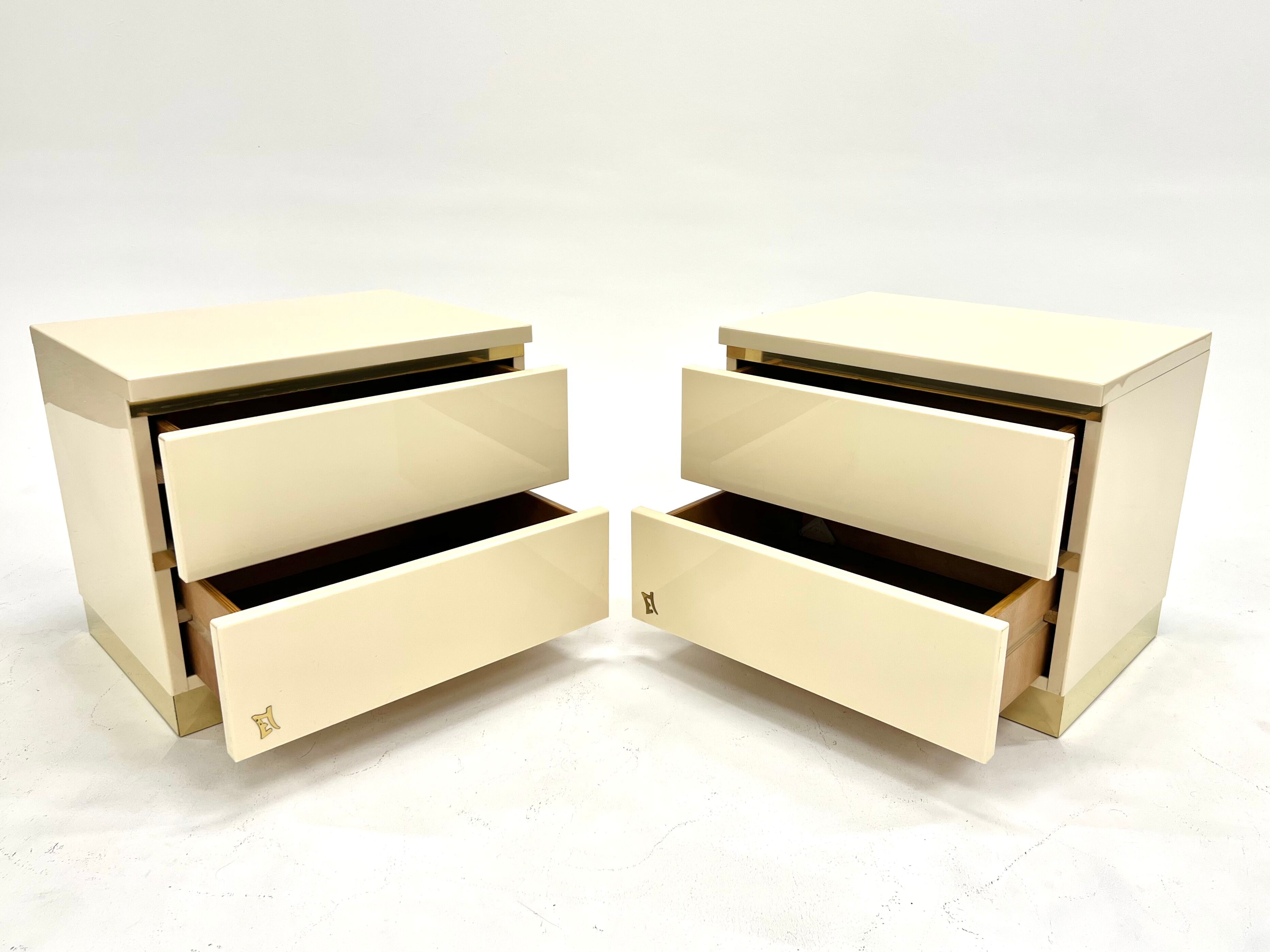 Pair of lacquer and brass bedside tables Éric Maville 1970