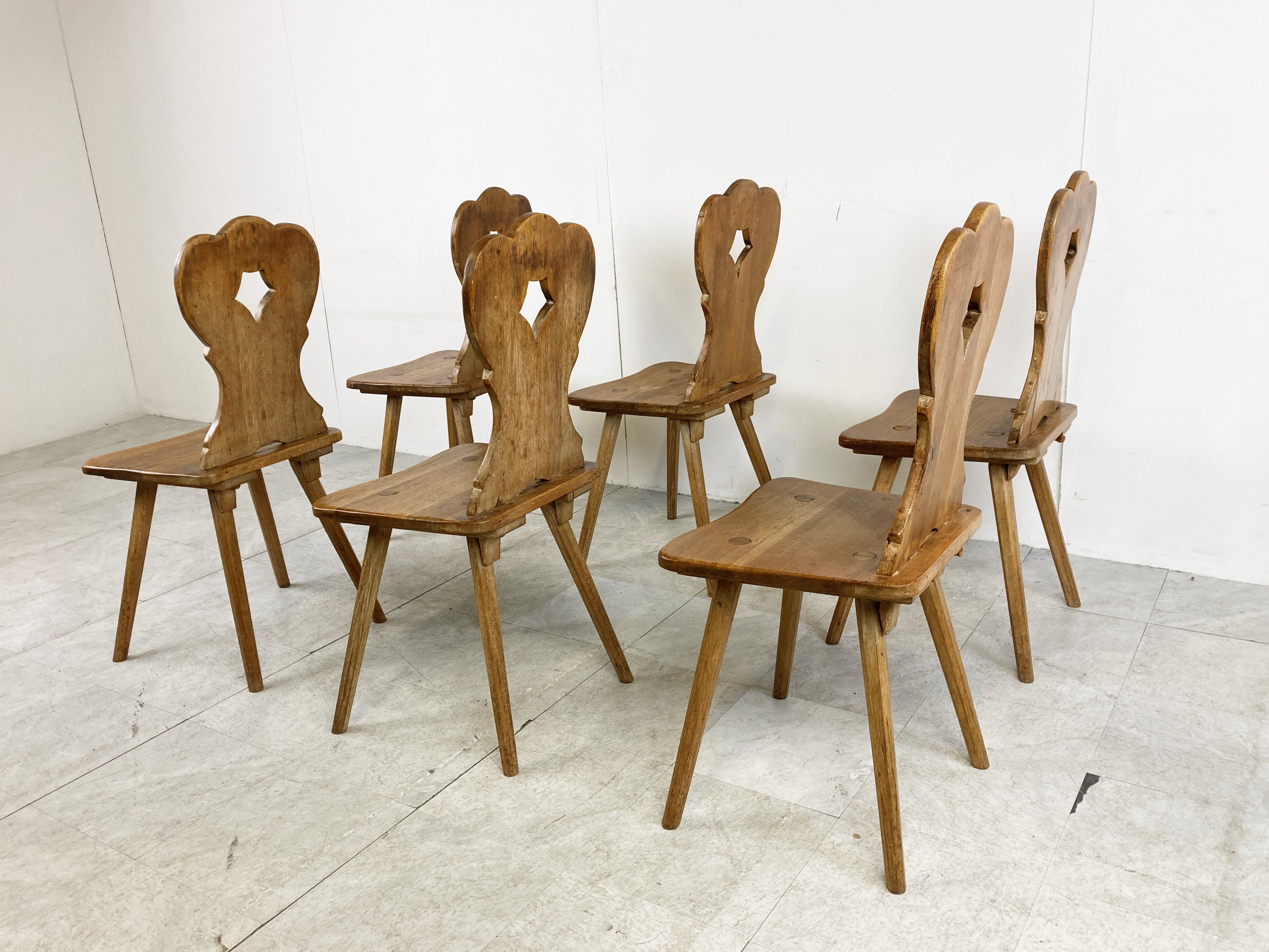 Vintage oak brutalist chairs, 1960s