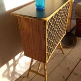 Bar in rattan, bamboo and faux black leather