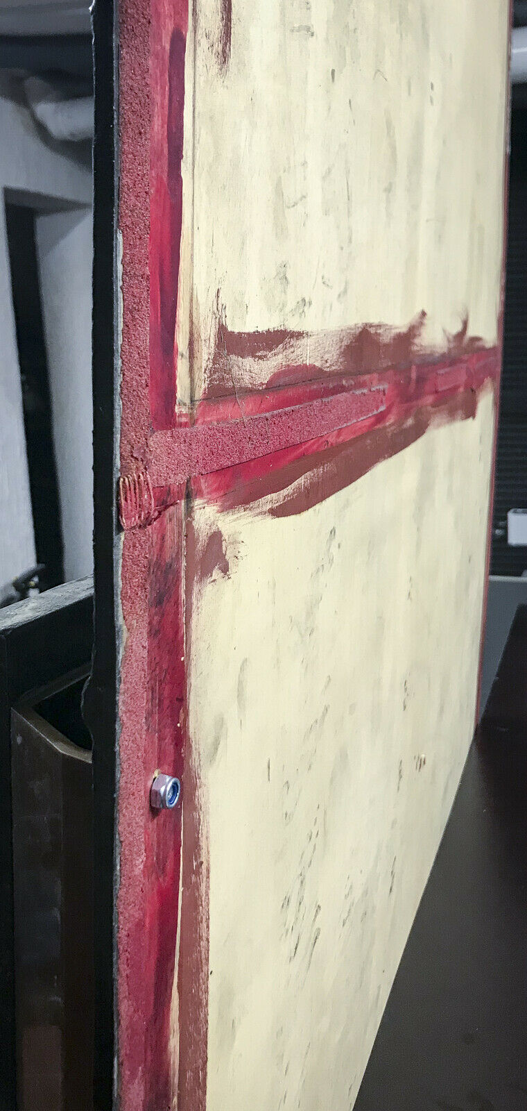 Copper brutalist entrance door, 70s architecture