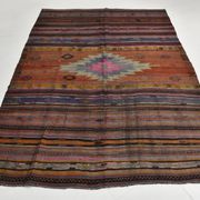 Tapis Kilim Anatolien Vintage – Rayures Ethniques, Tissé Main , 176x242 Cm