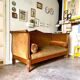 Bench, roller daybed in chiseled wood and ocher velvet, mid-19th century
