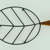 Danish modern leaf-shaped coaster metal and leather 1950s 60s