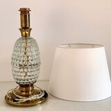 Italian mid-century table lamp with brass and creased murano glass