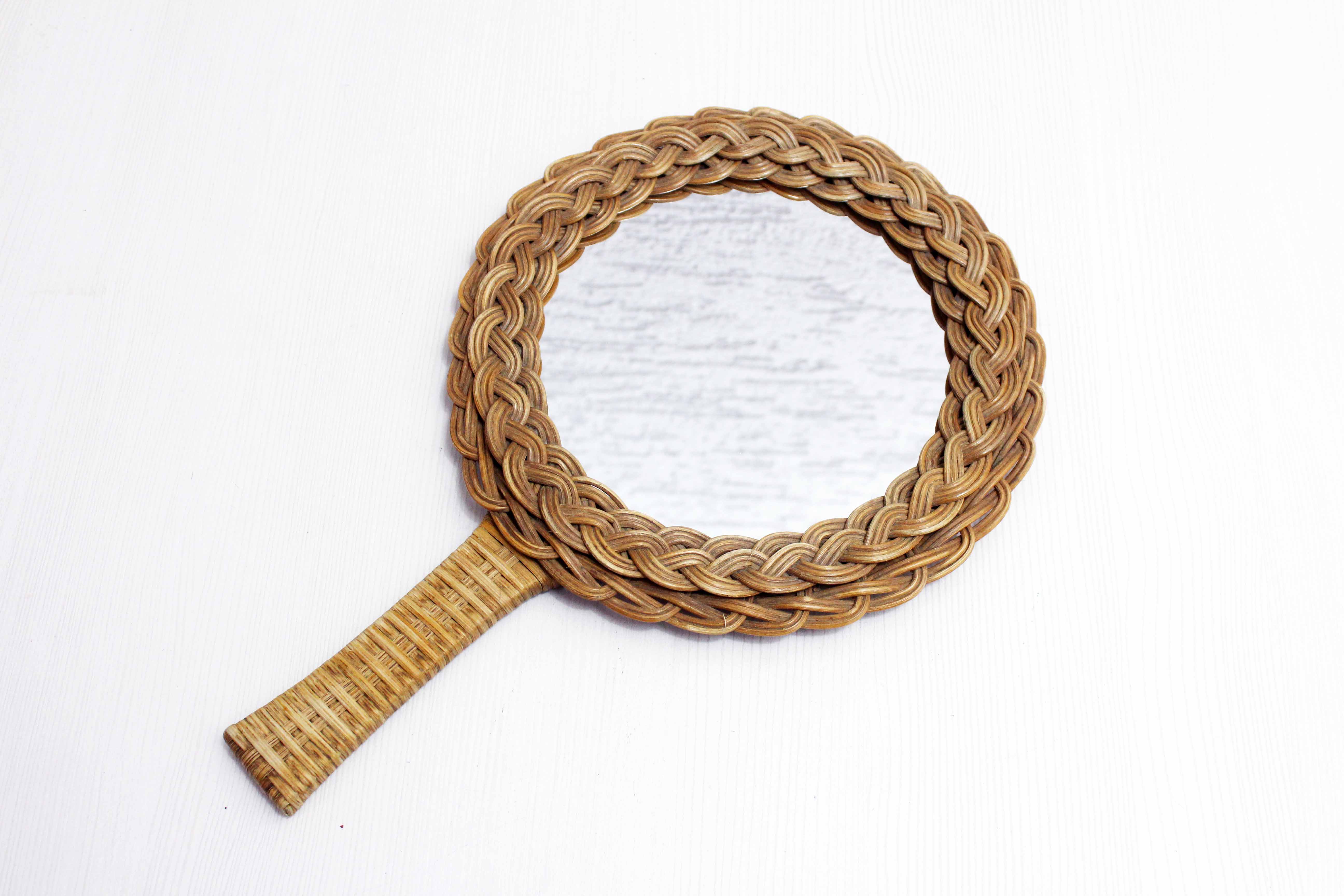 Wicker hand mirror