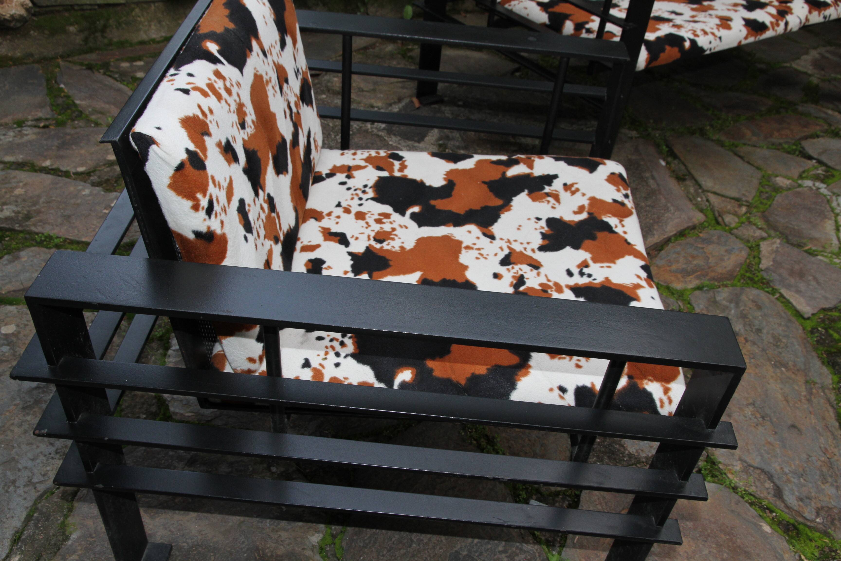 Set of sofas, armchair and coffee table in wrought iron by Jean Michel Wilmotte.