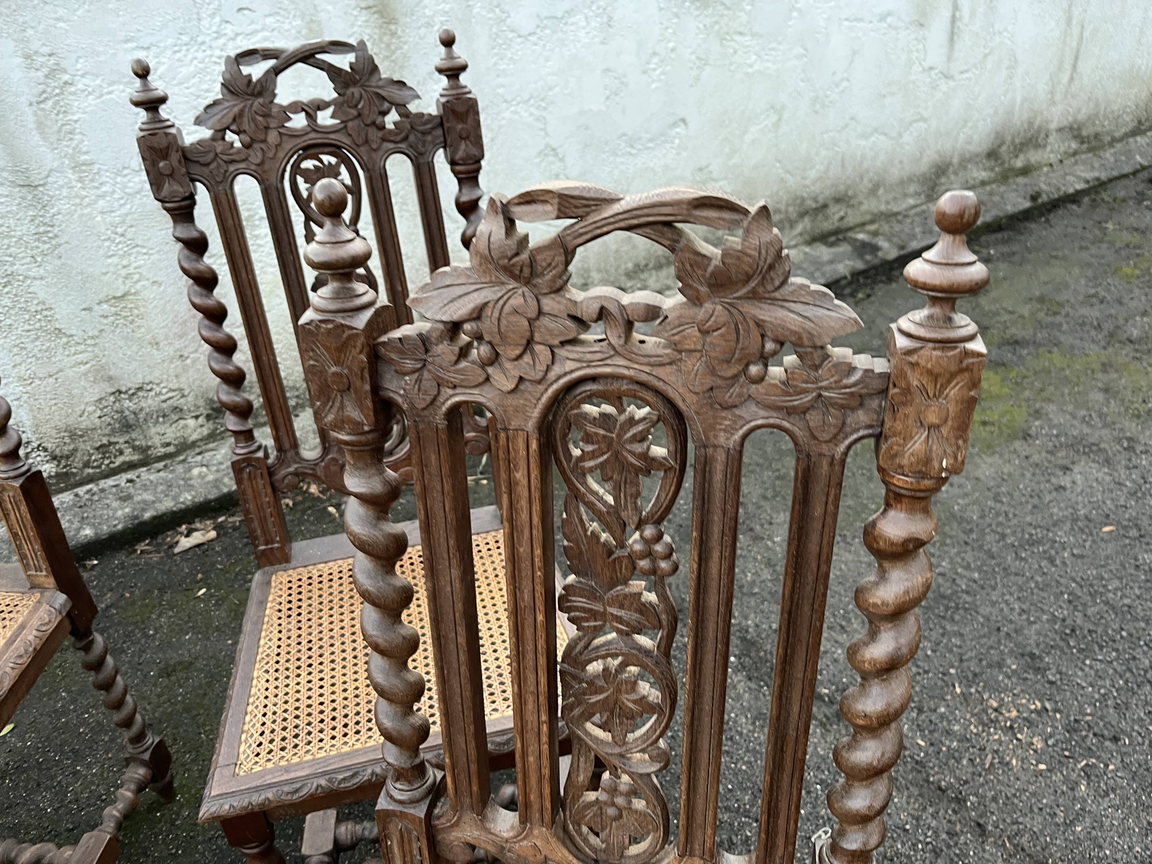 4 Henri II style chairs with twisted columns and cane seats