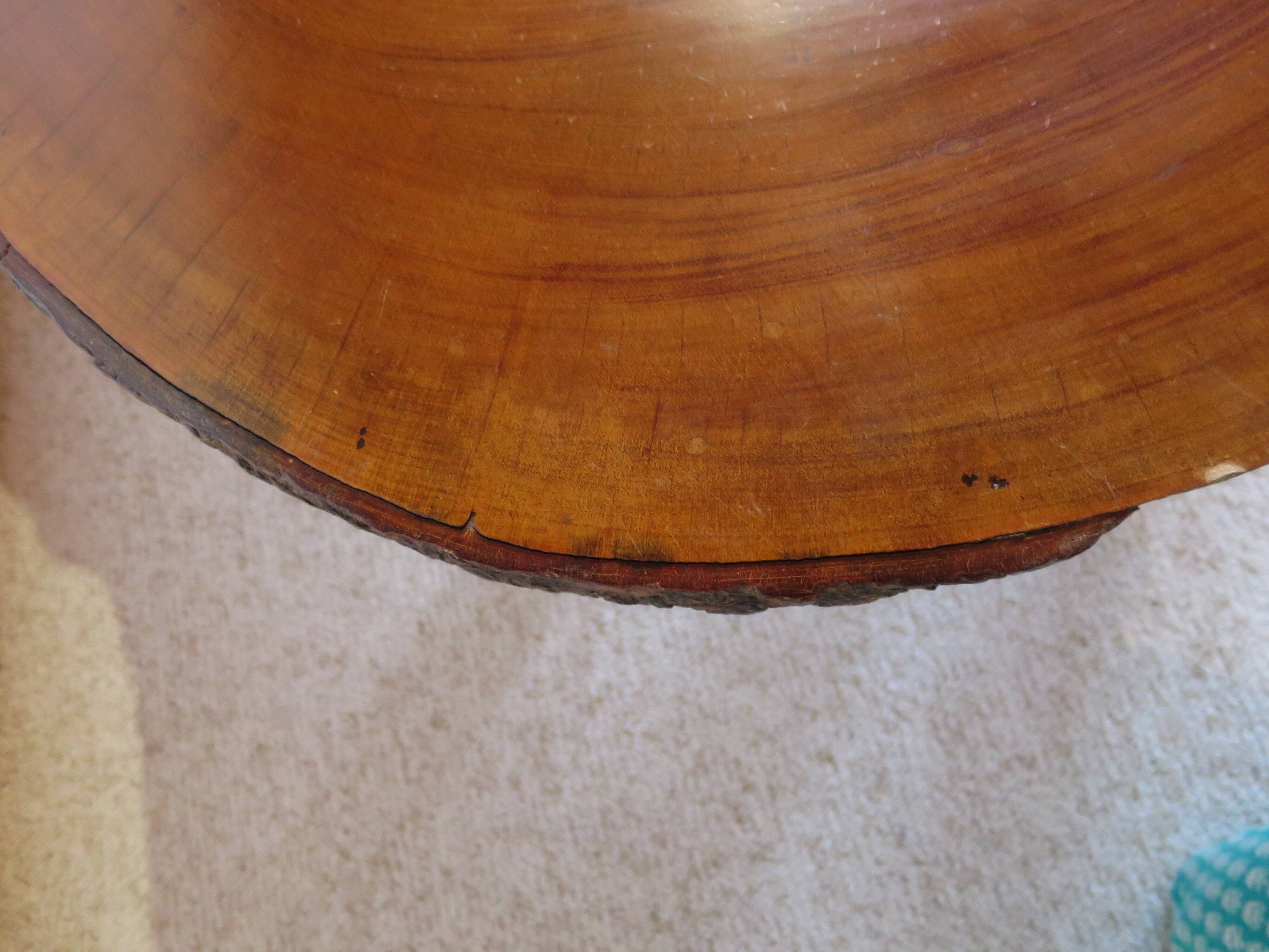 Tripod coffee table - solid okoumé wood - organic shape - brutalist style