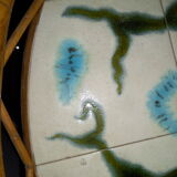 Rattan and ceramic coffee table signed chassin