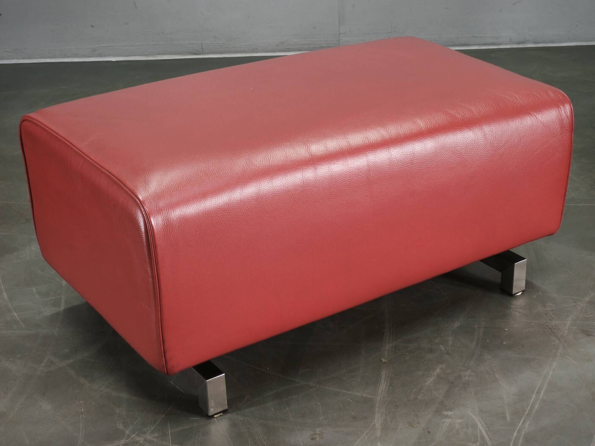 Wittmann Oversized Red Leather Lounge Armchairs and Ottoman, Austria