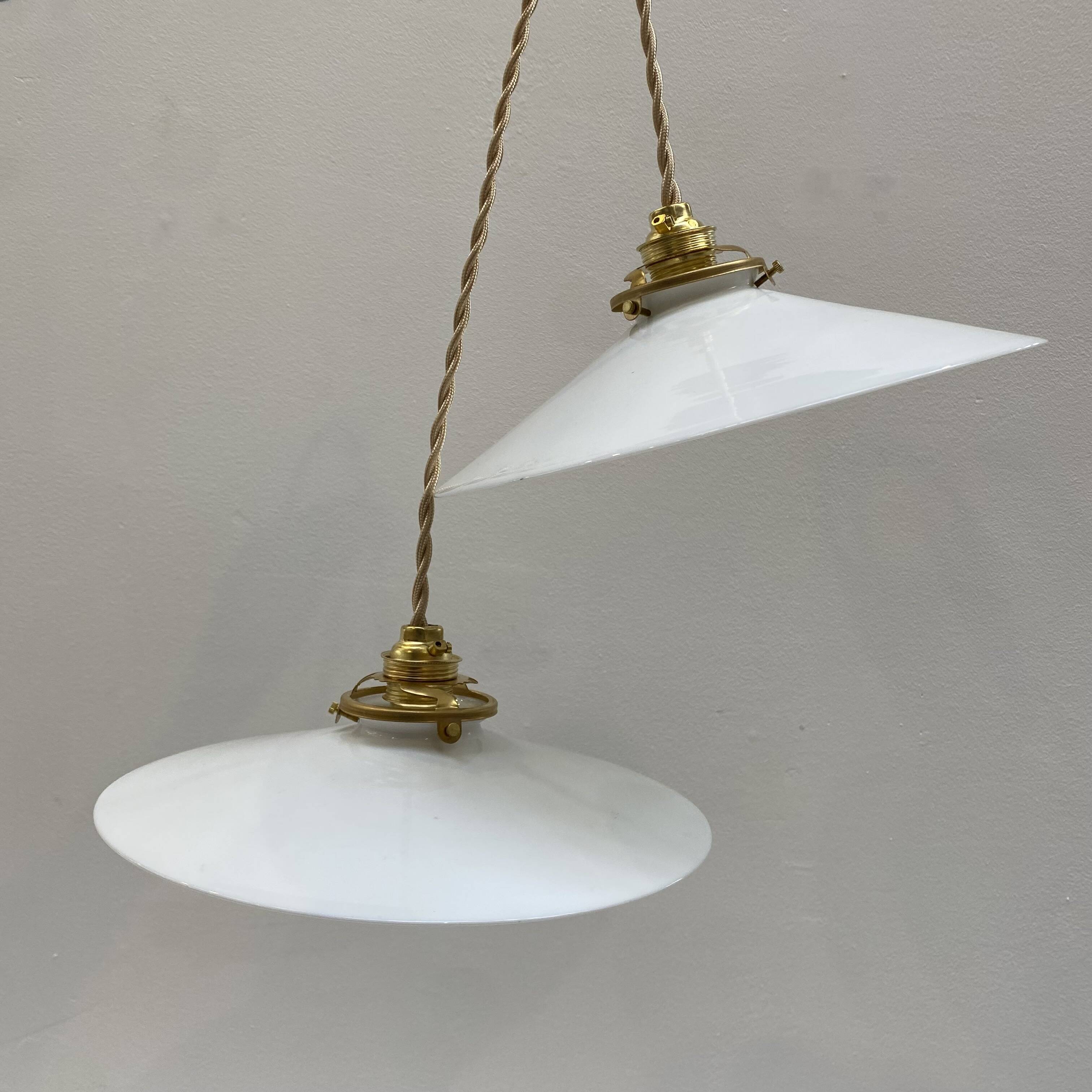 Pair of white opaline pendant lights