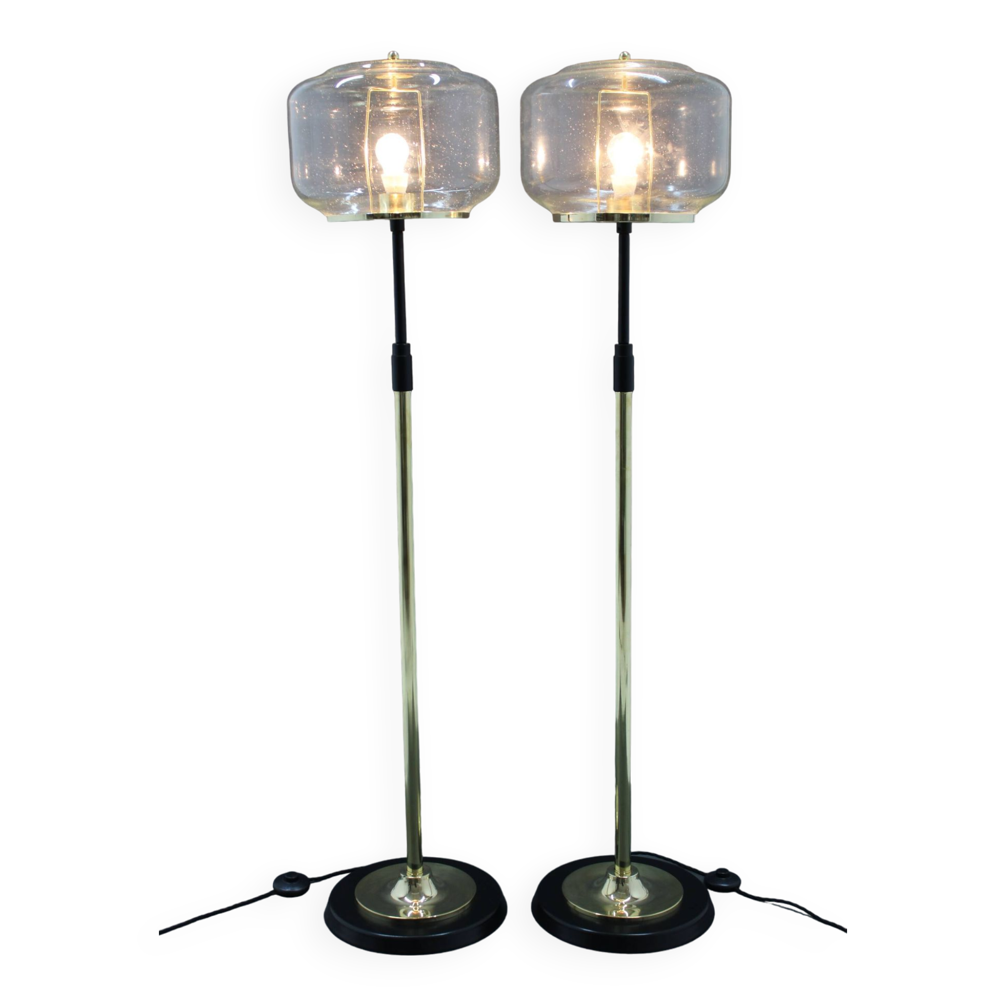 1970s Pair of Glass Brass Floor Lamps by Kamenicky Senov , Czechoslovakia