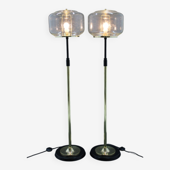 1970s Pair of Glass Brass Floor Lamps by Kamenicky Senov , Czechoslovakia
