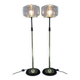 1970s Pair of Glass Brass Floor Lamps by Kamenicky Senov , Czechoslovakia