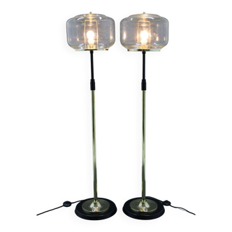 1970s Pair of Glass Brass Floor Lamps by Kamenicky Senov , Czechoslovakia