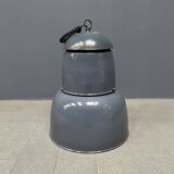 Grande lampe à suspension industrielle ancienne en émail bleu-gris