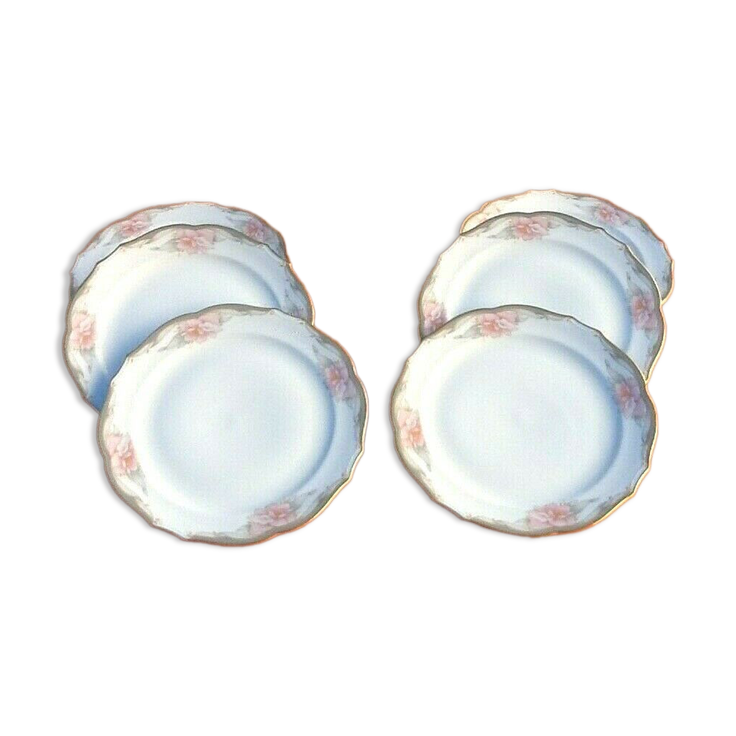 Suite of 6 flat plates Floral decoration Porcelain Winterling Roslau