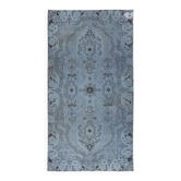 Tapis turc contemporain fait main de 5,5 x 10 pieds en bleu ciel avec style Aubusson français