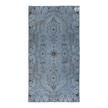 Tapis turc contemporain fait main bleu ciel de 5,5 x 10 pieds avec style Aubusson français